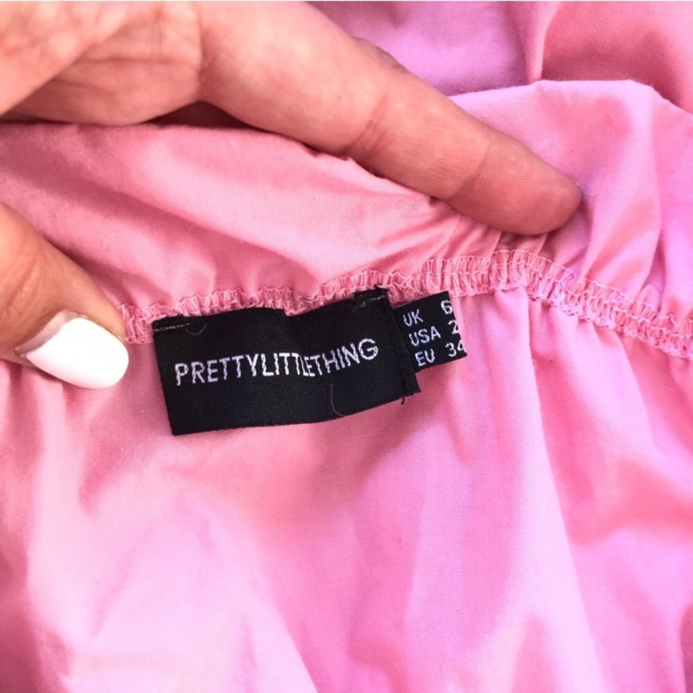 PrettyLittleThing Pink Bandeau Frill Dress Sz 2 - Picture 4 of 4